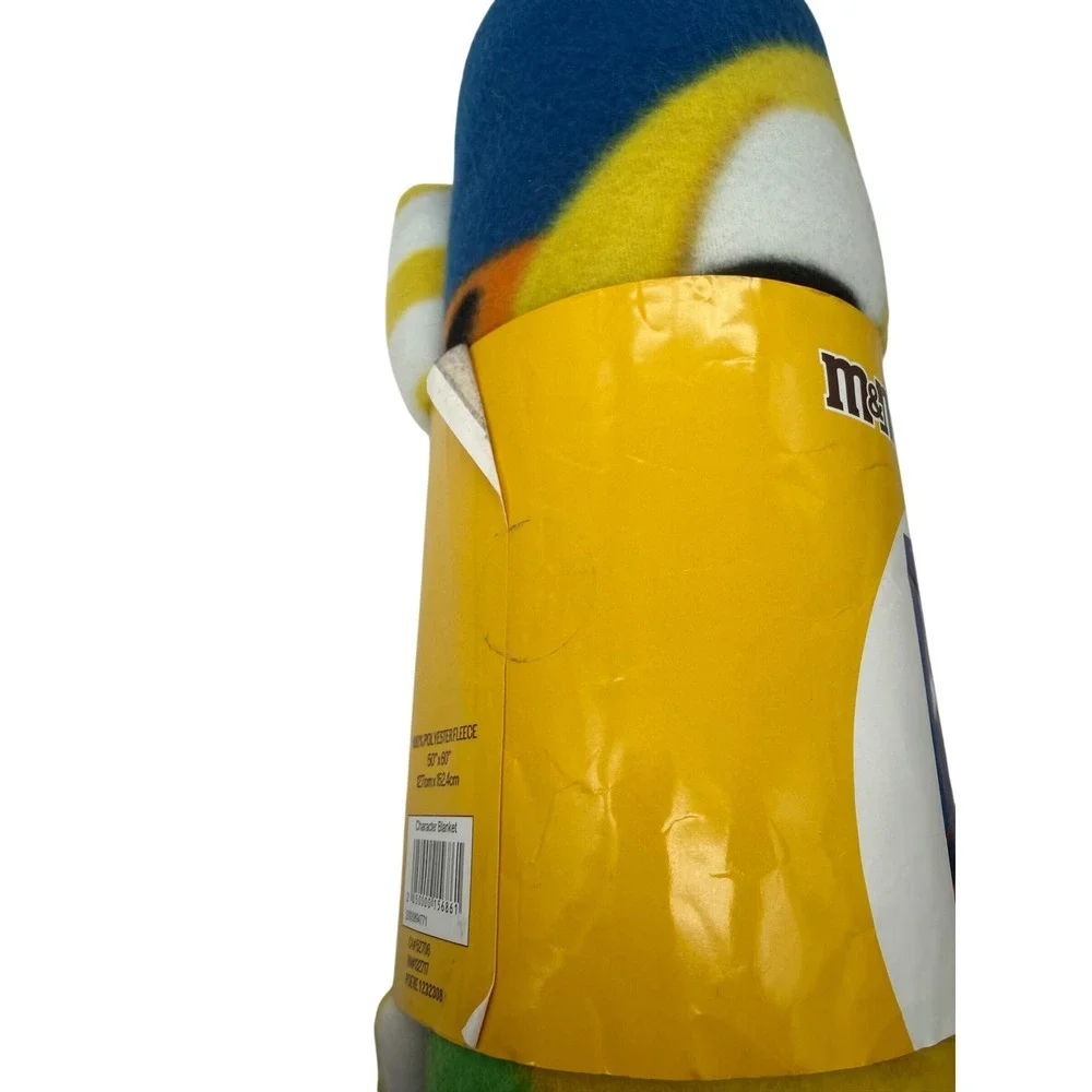 M&M's Character Fleece Throw Blanket Yellow 50x60 Multi Color Candy Graphic NEW